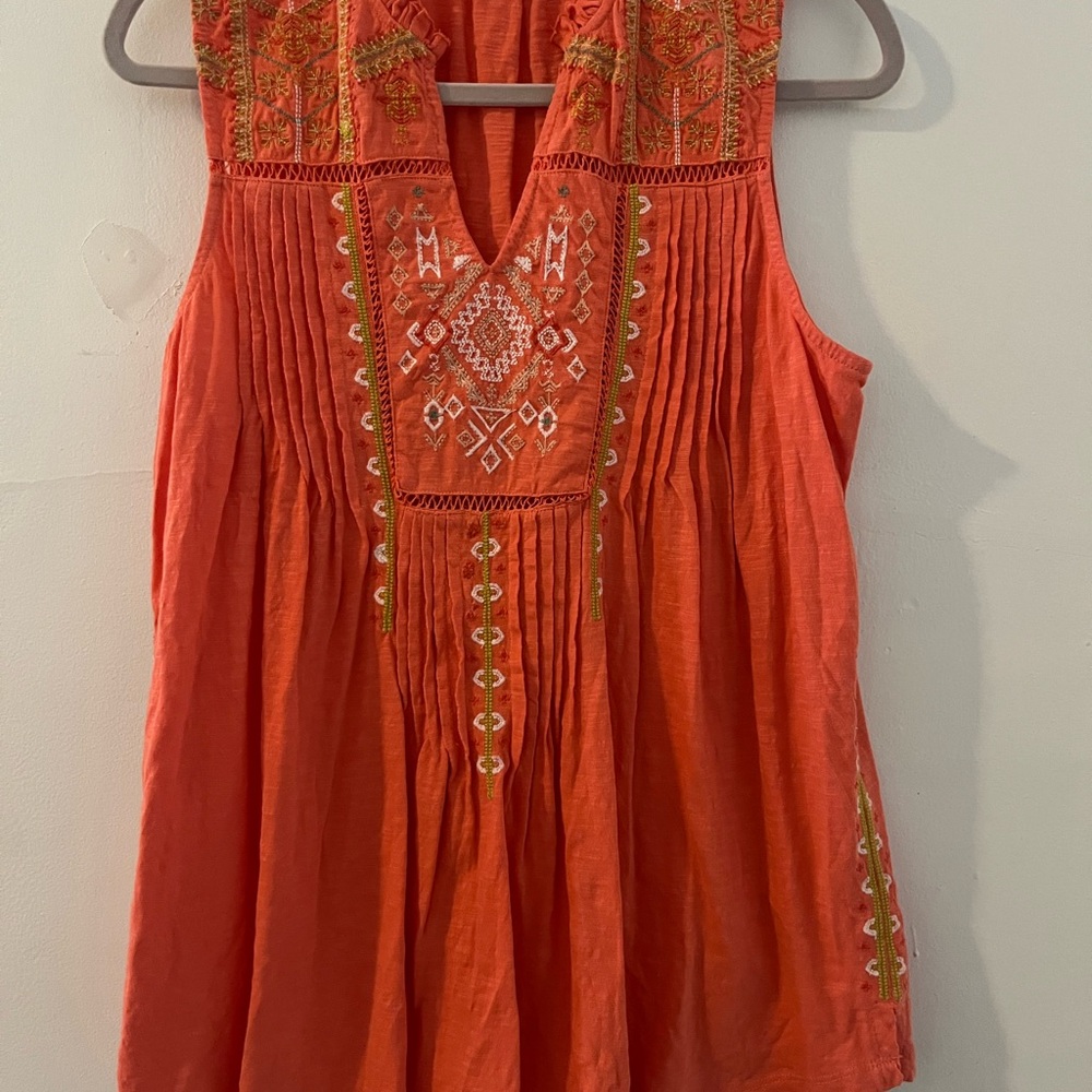 Embroidered Orange Sleeveless Top